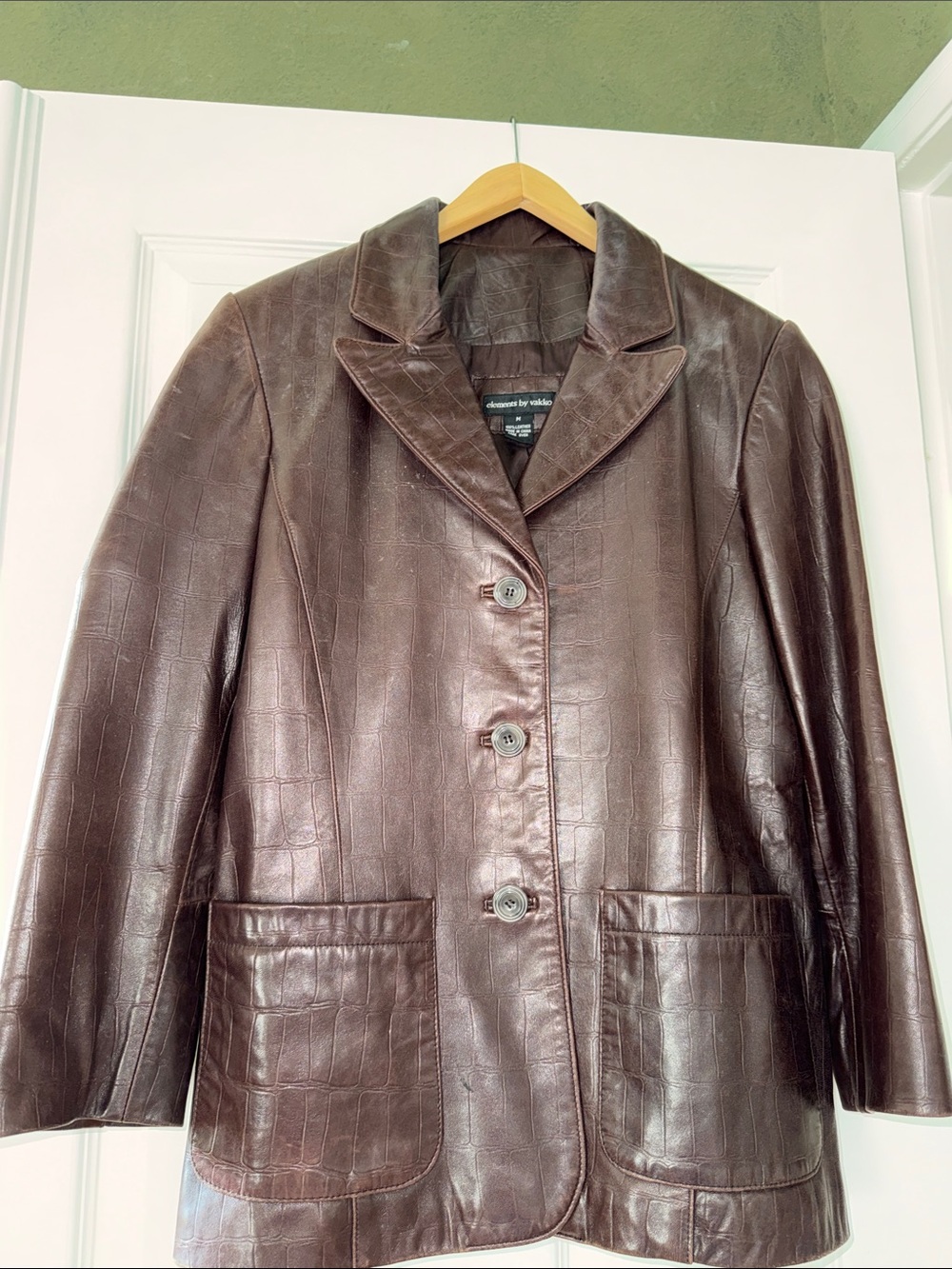Elements by Vakko Women's Brown Croc-Embossed Leather Blazer & Skirt
